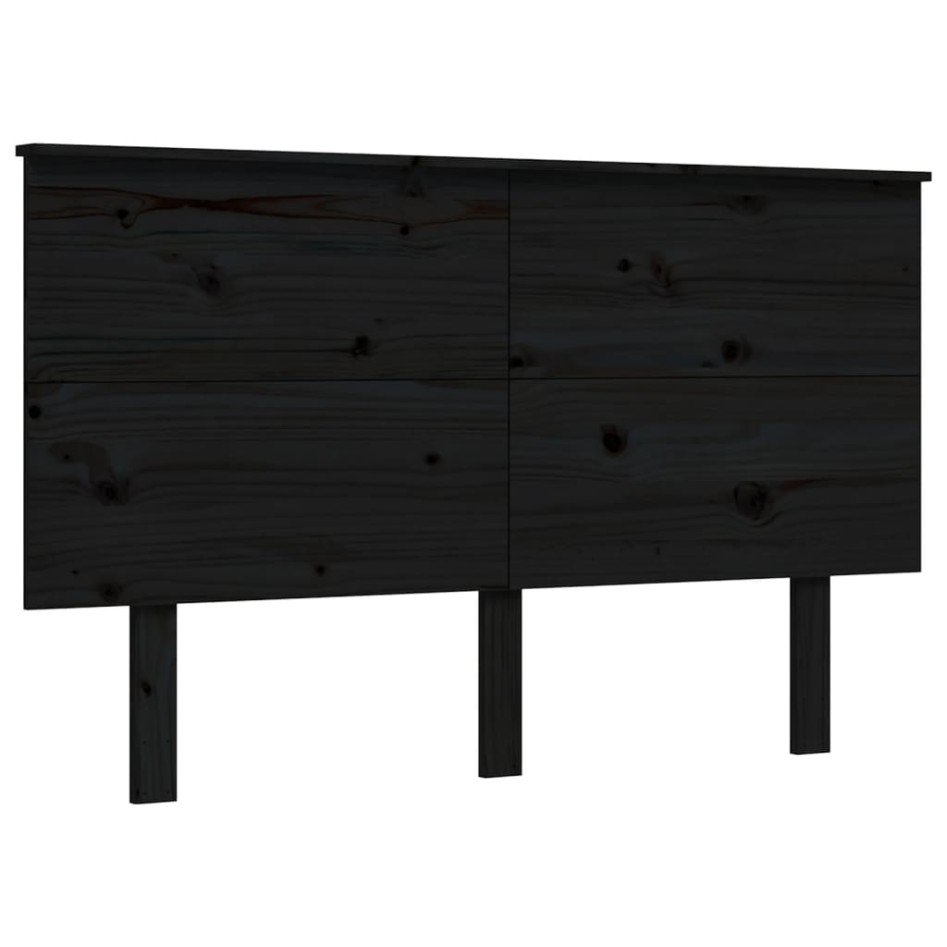 Estructura de cama con cabecero madera maciza negro 140x200