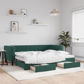 Sofá cama nido con cajones terciopelo verde oscuro 80x200