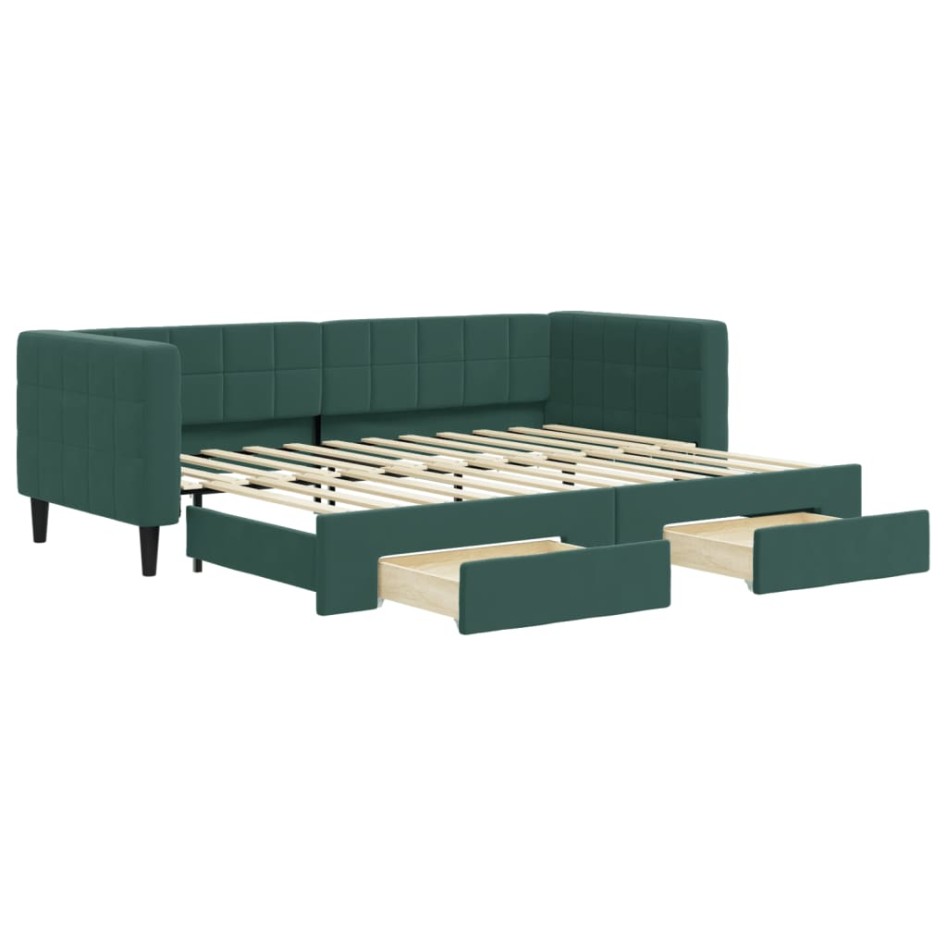 Sofá cama nido con cajones terciopelo verde oscuro 80x200