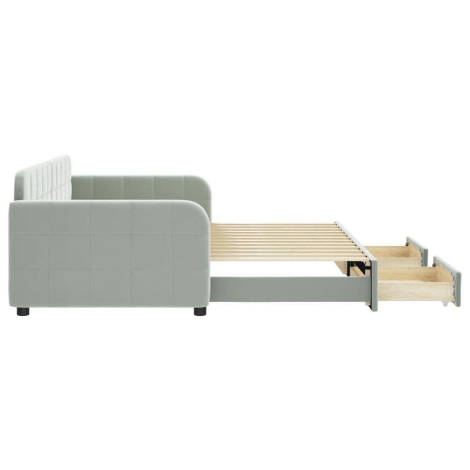 Sofá cama nido con cajones terciopelo gris claro 90x200