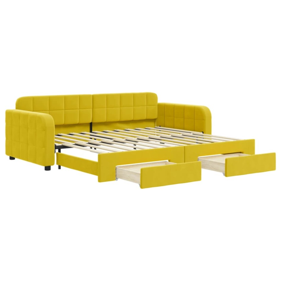 Sofá cama nido con cajones terciopelo amarillo 90x200