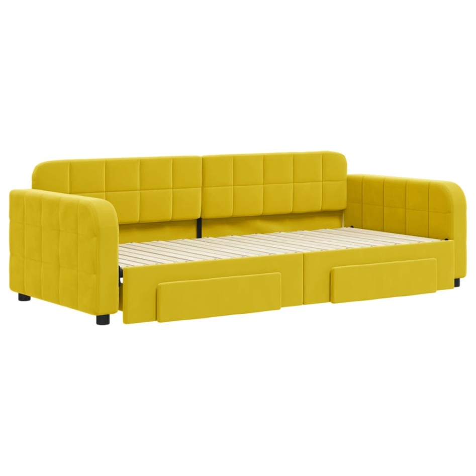 Sofá cama nido con cajones terciopelo amarillo 90x200
