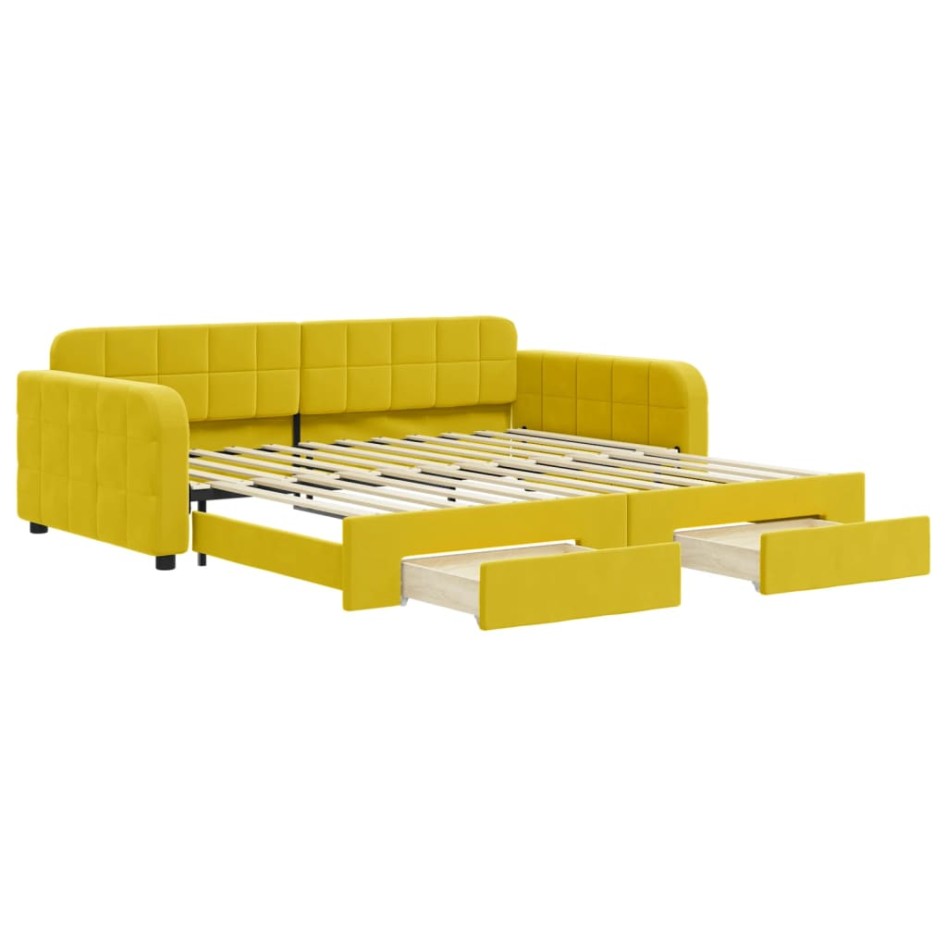 Sofá cama nido con cajones terciopelo amarillo 100x200