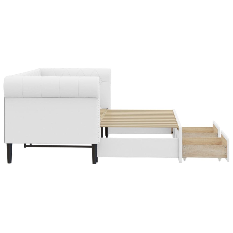 Sofá cama nido con cajones cuero sintético blanco 90x200