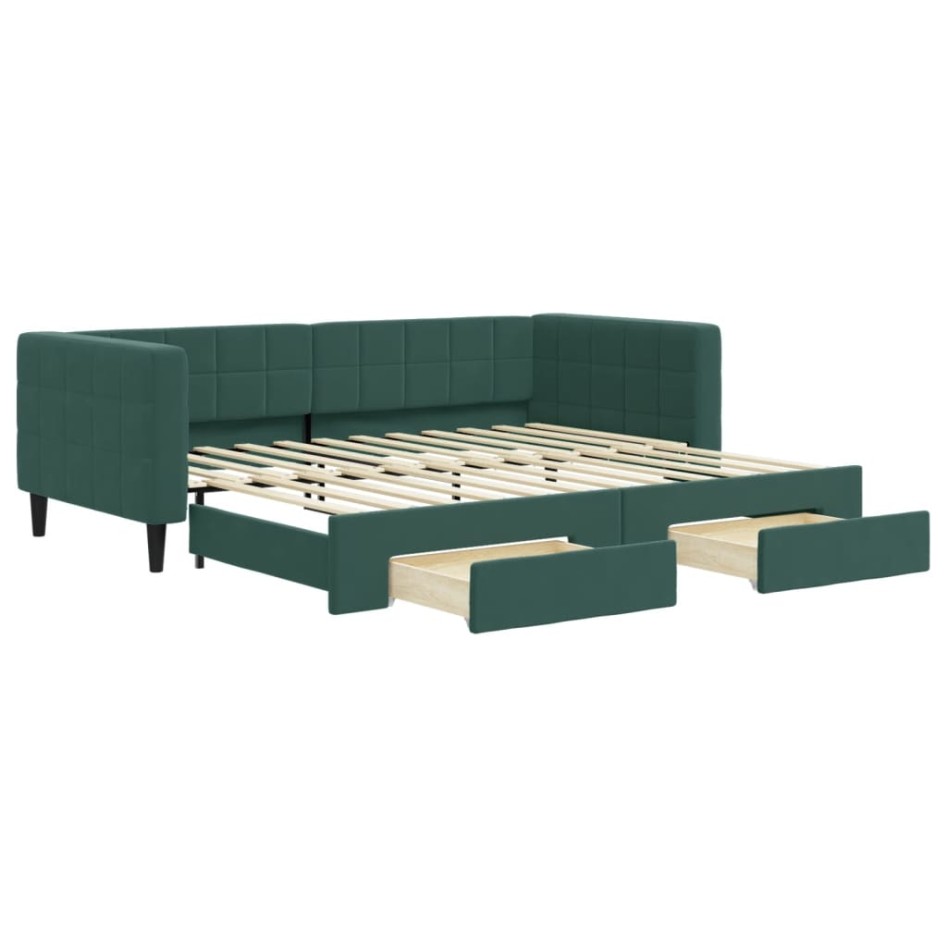Sofá cama nido con cajones terciopelo verde oscuro 90x200
