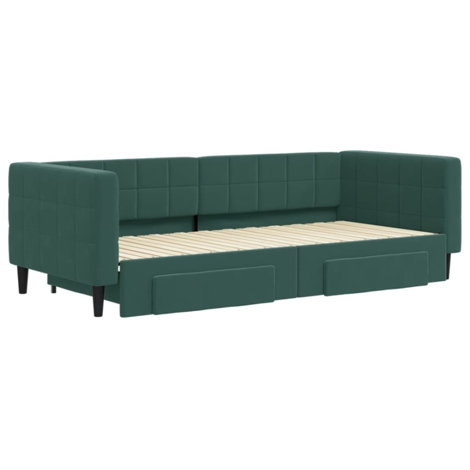 Sofá cama nido con cajones terciopelo verde oscuro 90x200