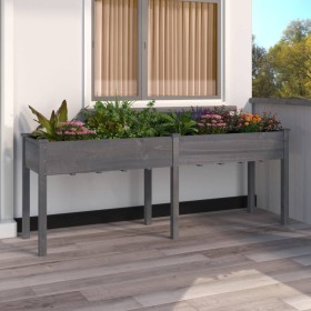 Jardinera con forro madera maciza de abeto gris 203x53x76