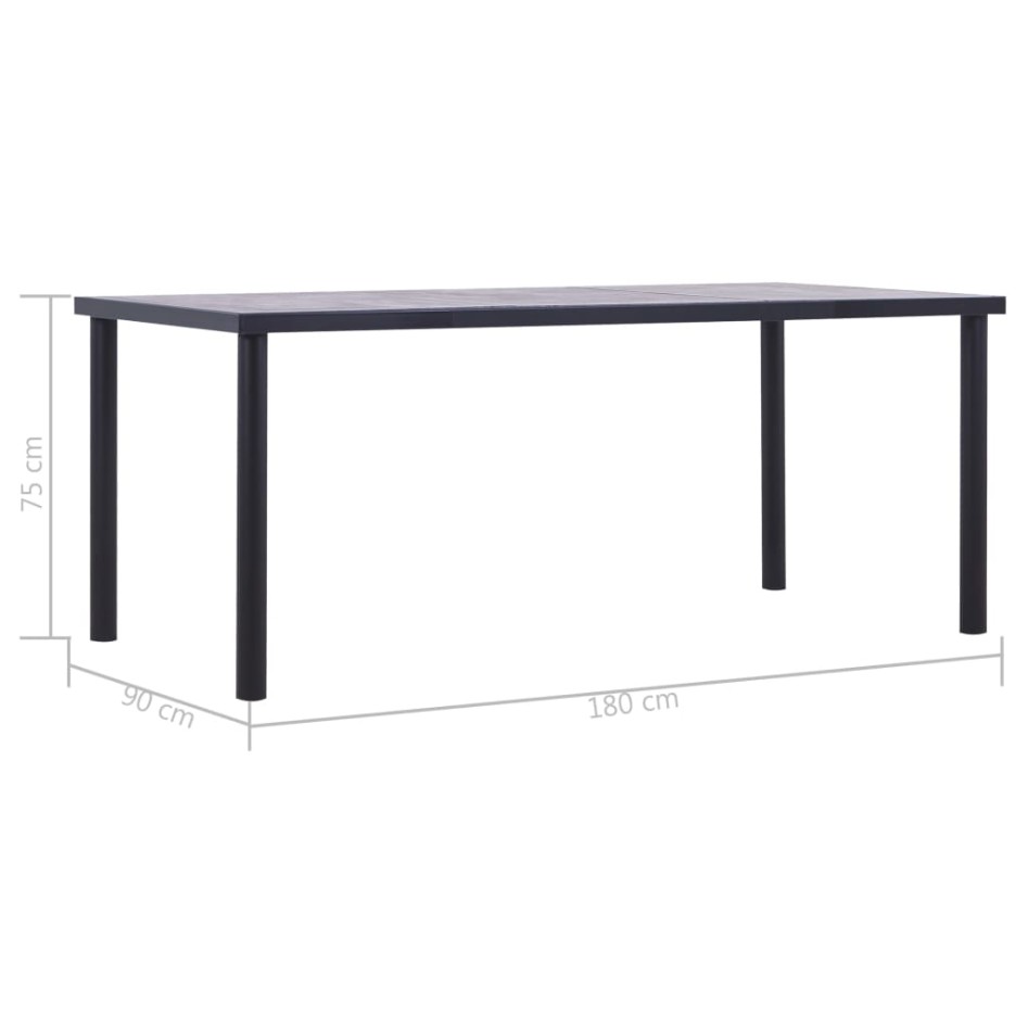 Mesa de comedor de MDF negro y gris hormigón 180x90x75