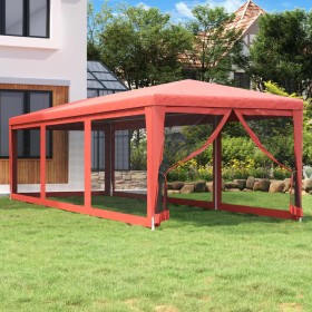 Carpa para fiestas con 8 paredes de malla HDPE rojo 3x9