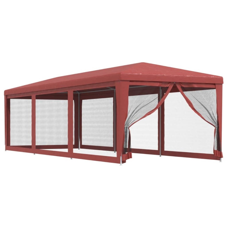 Carpa para fiestas con 8 paredes de malla HDPE rojo 3x9