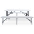 Mesa de jardín plegable con 2 bancos acero y HDPE blanco 180