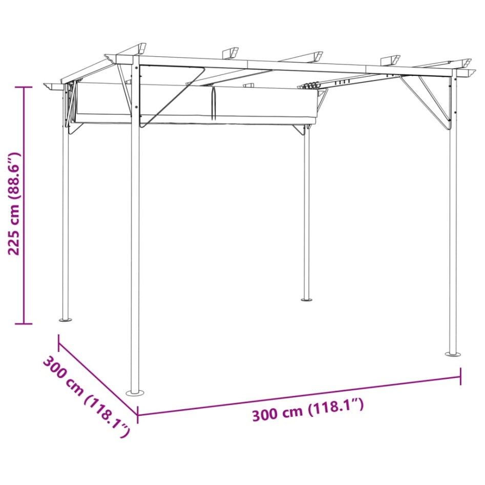 Pérgola con tejado retráctil acero color blanco crema 3x3