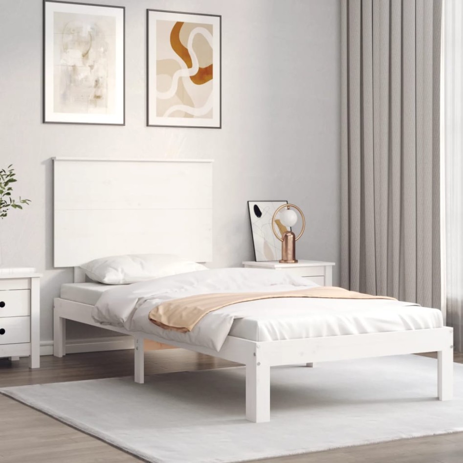 Estructura de cama con cabecero madera maciza blanco 100x200