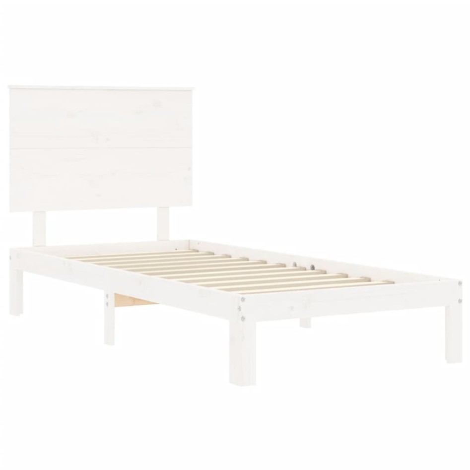 Estructura de cama con cabecero madera maciza blanco 100x200