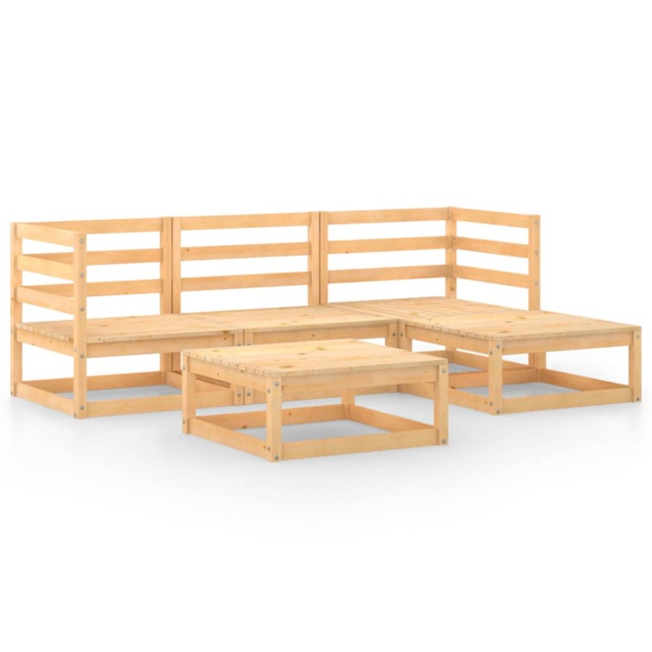 Juego de muebles de jardín 5 piezas madera maciza de