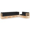 Juego de muebles de jardín 6 pzas y cojines madera maciza pino