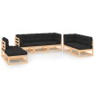 Juego de muebles de jardín 7 pzas y cojines madera maciza pino