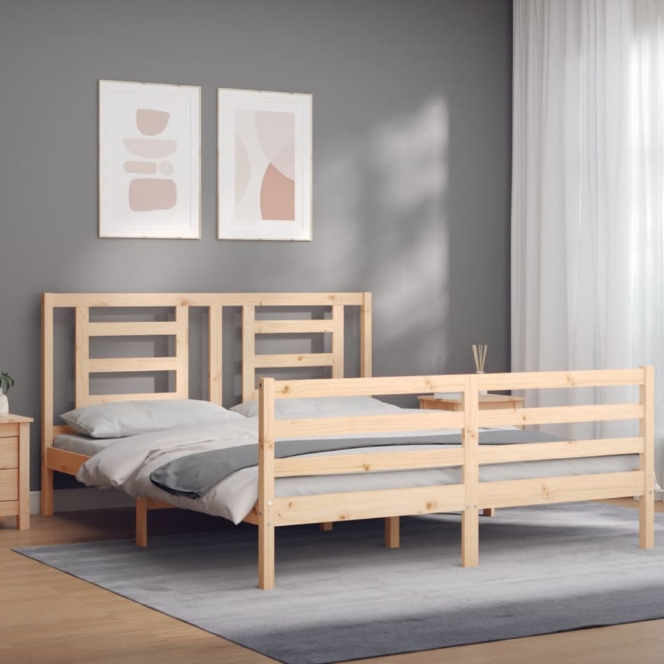 Estructura de cama con cabecero madera maciza 160x200