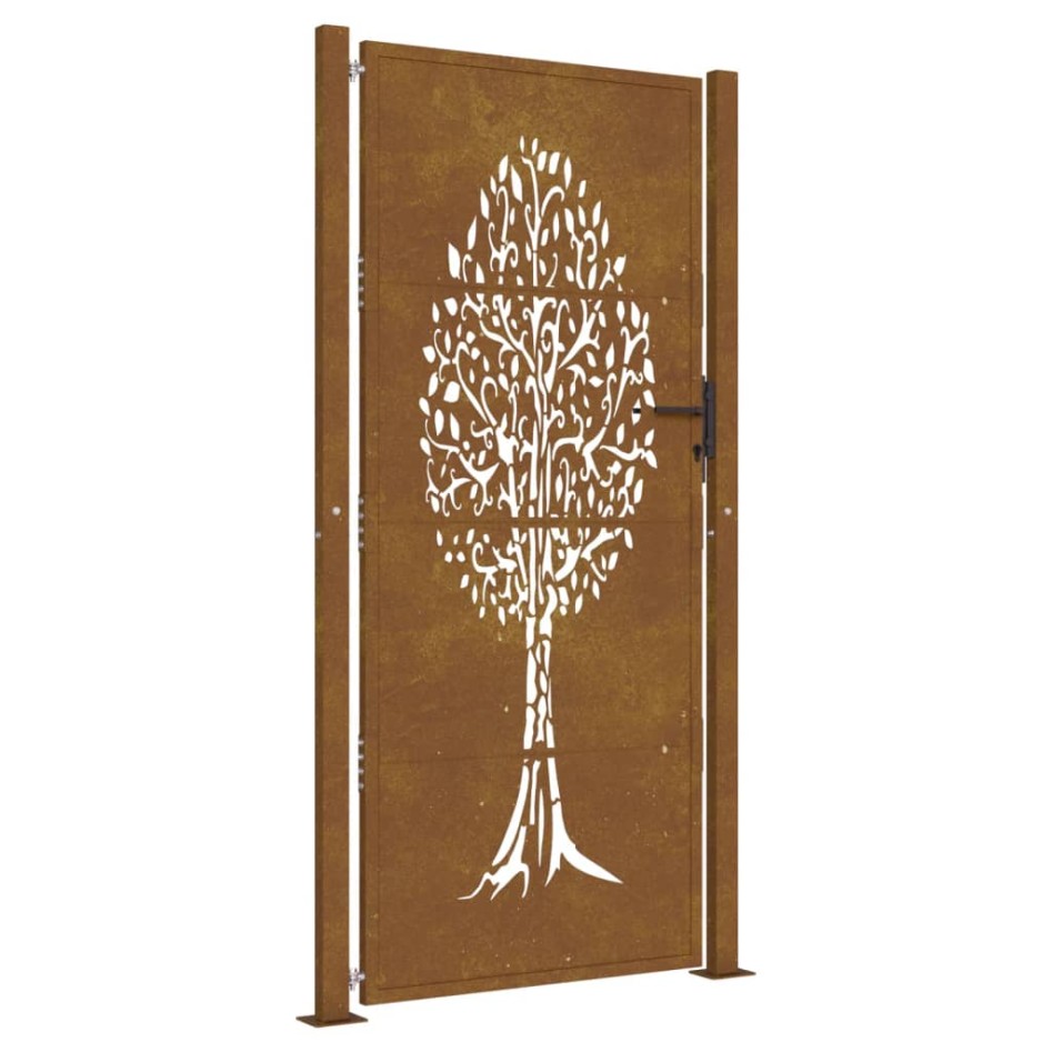 Puerta de jardín acero corten diseño árbol 105x205