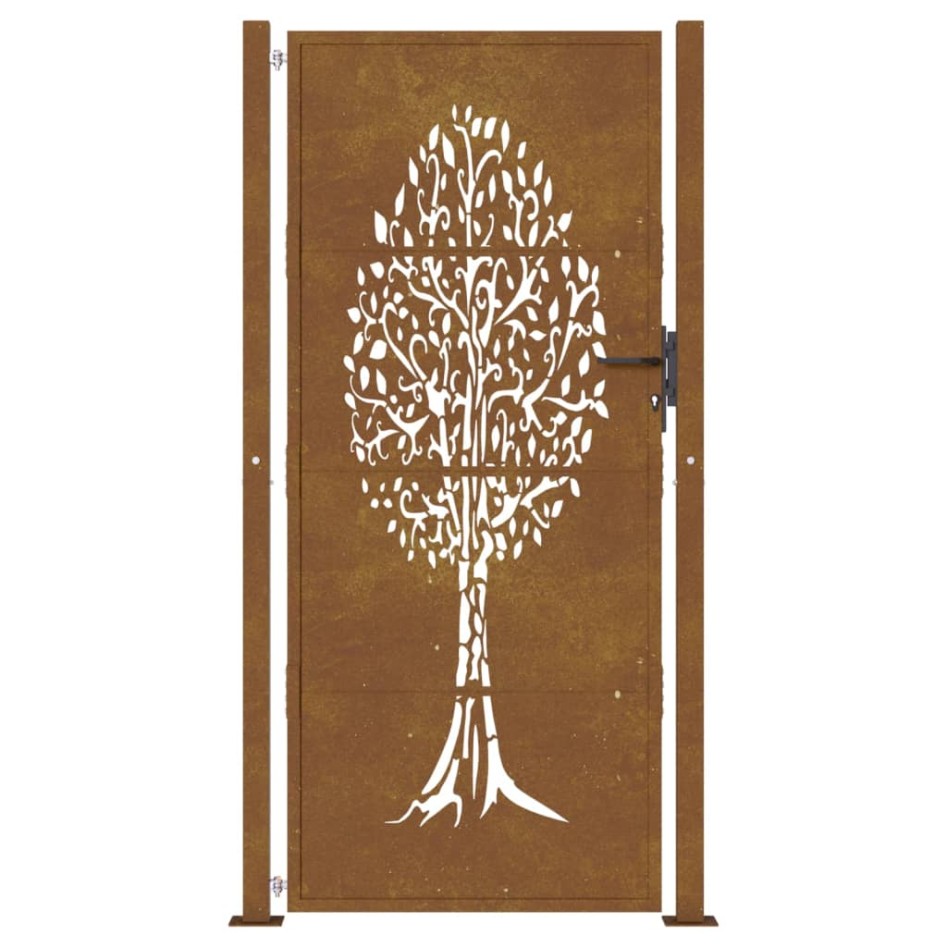 Puerta de jardín acero corten diseño árbol 105x205