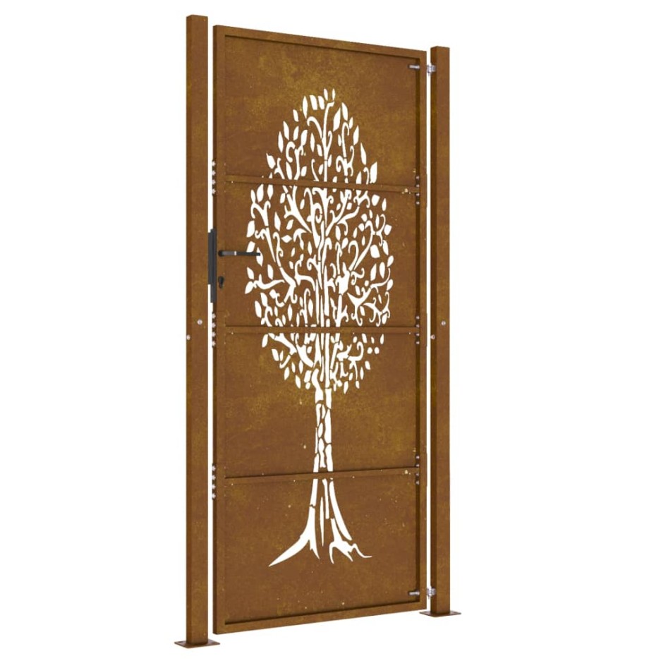 Puerta de jardín acero corten diseño árbol 105x205