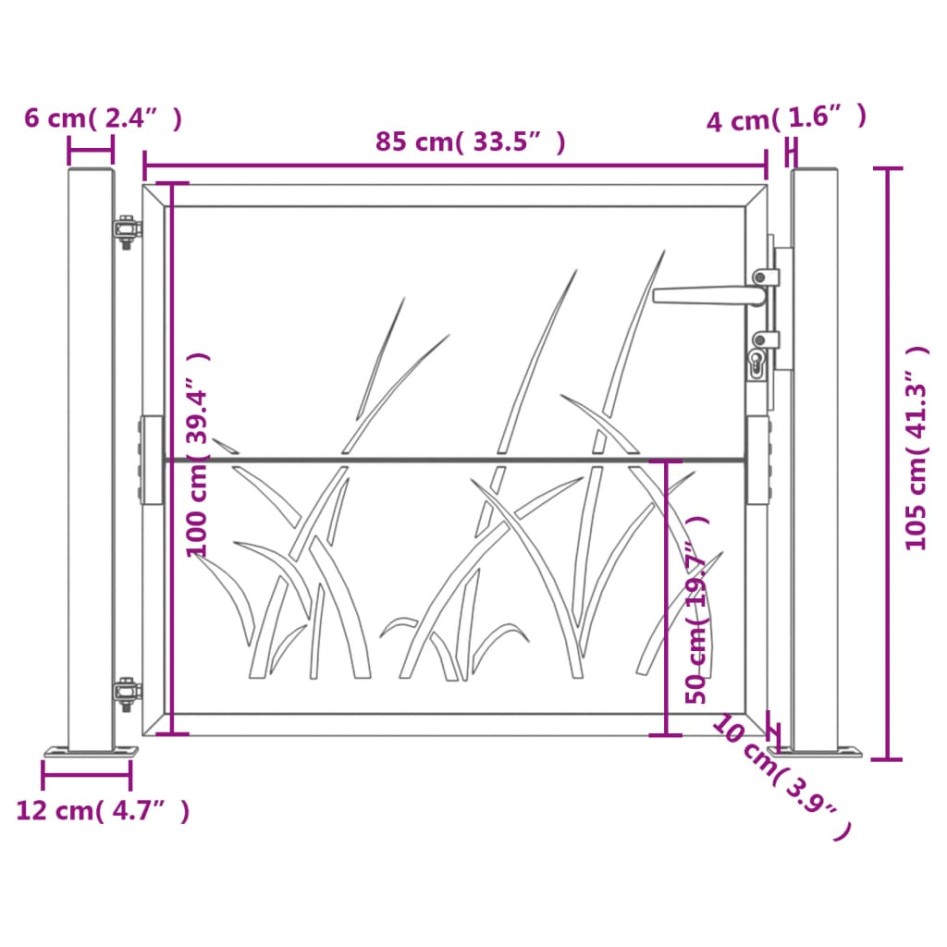 Puerta de jardín acero gris antracita diseño hierba 105x105