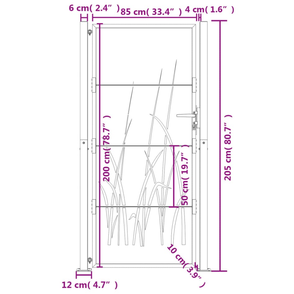 Puerta de jardín acero gris antracita diseño hierba 105x205