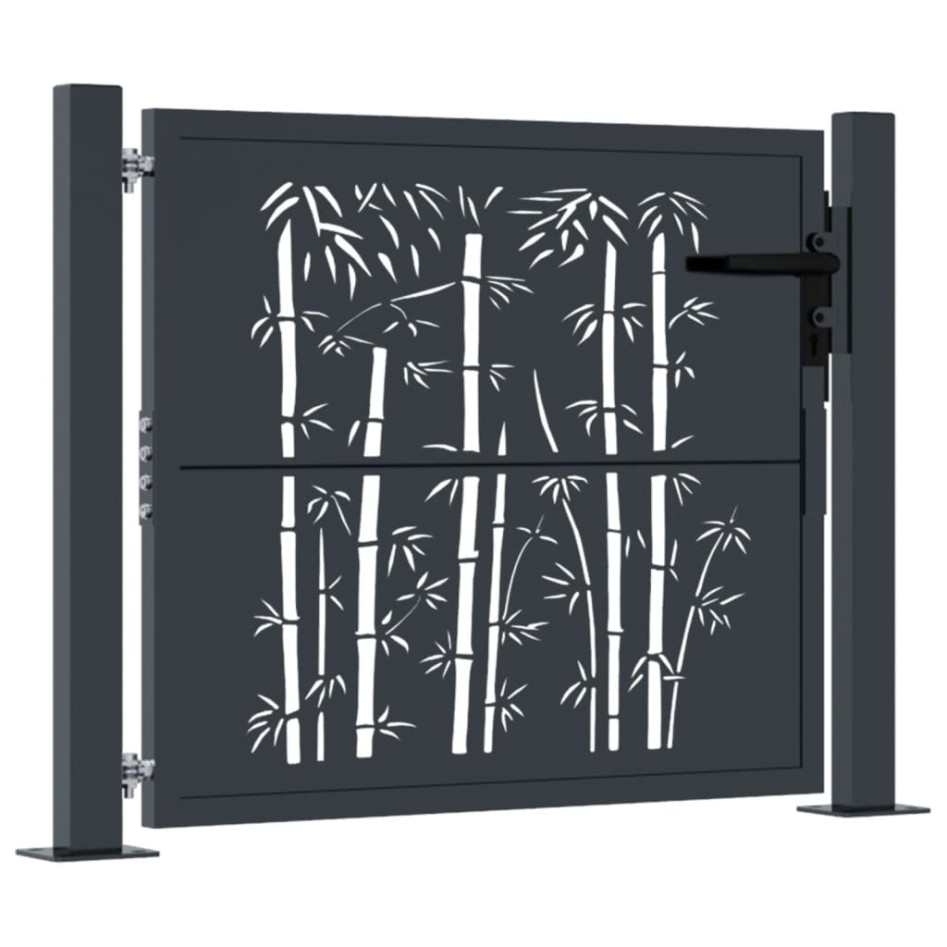 Puerta de jardín acero gris antracita diseño bambú 105x80
