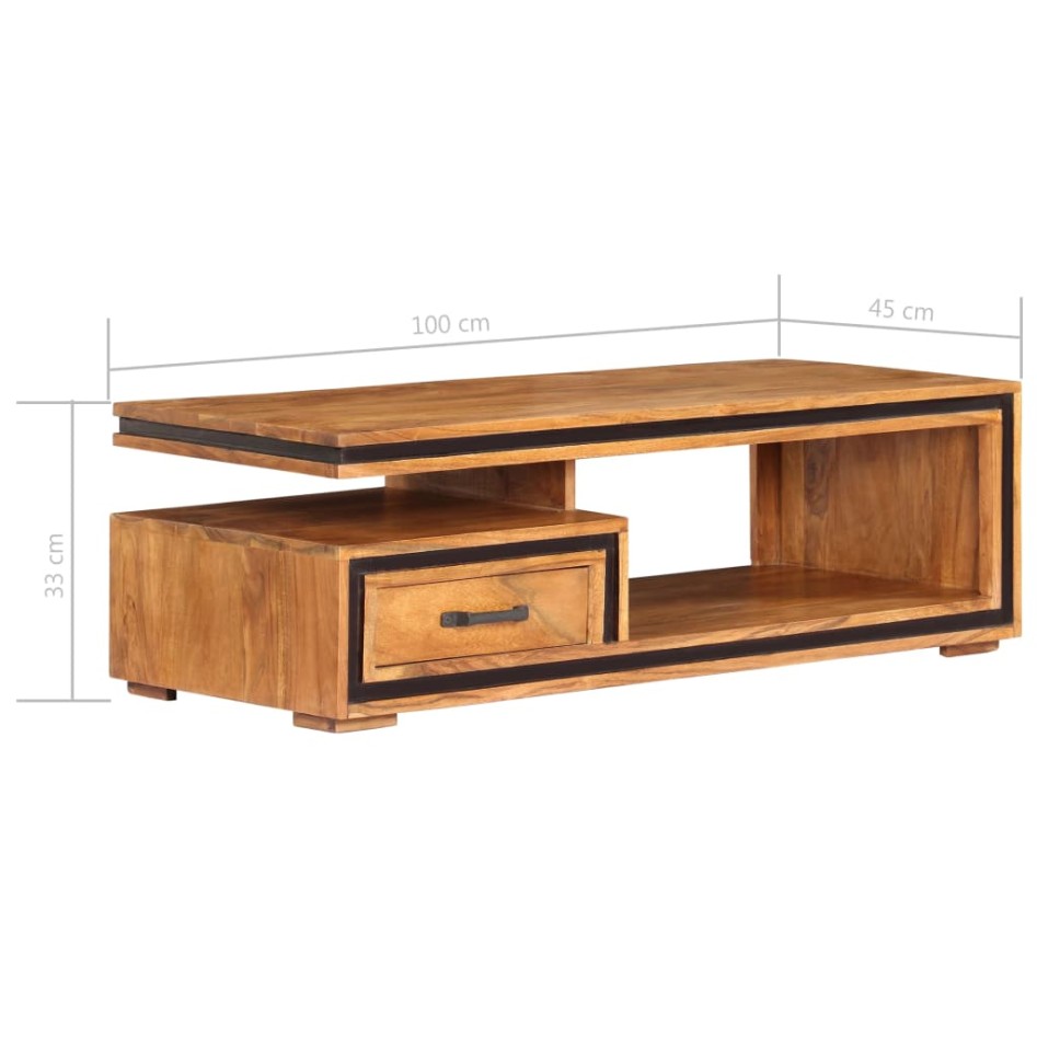 Mesa de centro de madera maciza de acacia 100x45x33