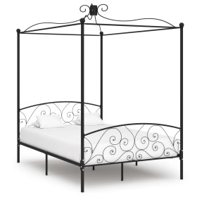 Estructura de cama con dosel metal negro 140x200