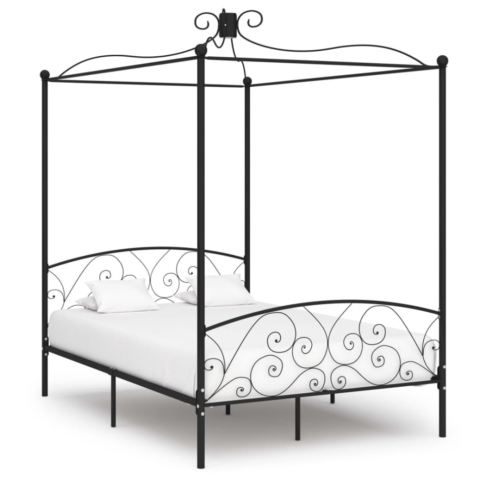 Estructura de cama con dosel metal negro 140x200