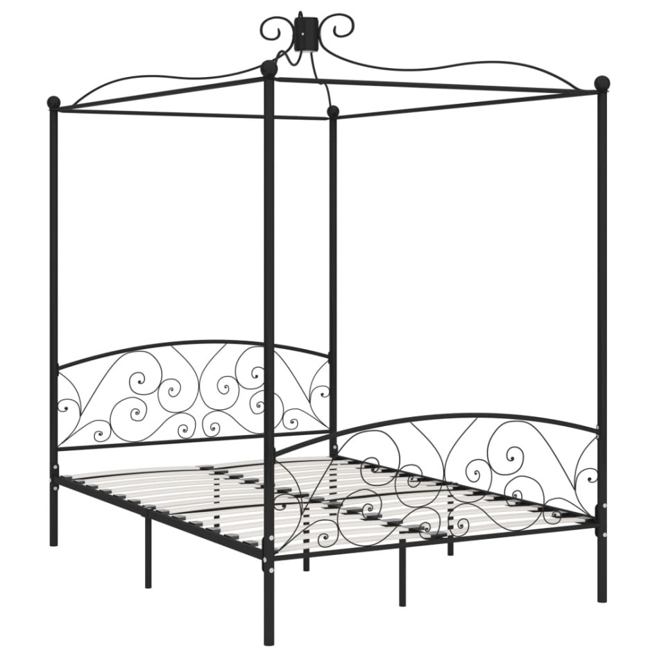 Estructura de cama con dosel metal negro 140x200