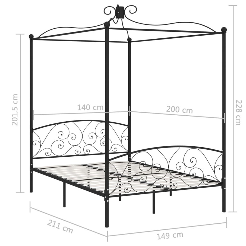 Estructura de cama con dosel metal negro 140x200