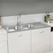 Fregadero de cocina doble seno acero inoxidable 1200x600x155 mm