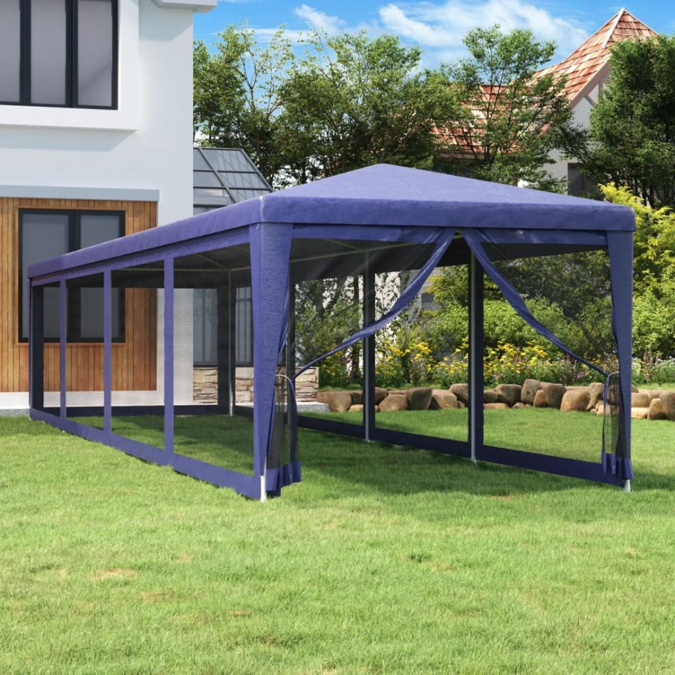 Carpa para fiestas con 10 paredes de malla HDPE azul 3x12