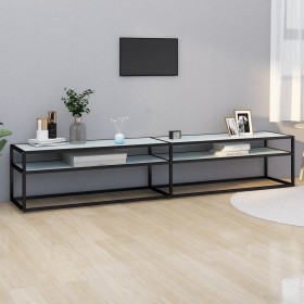 Mueble de TV vidrio templado color mármol blanco 220x40x40,5