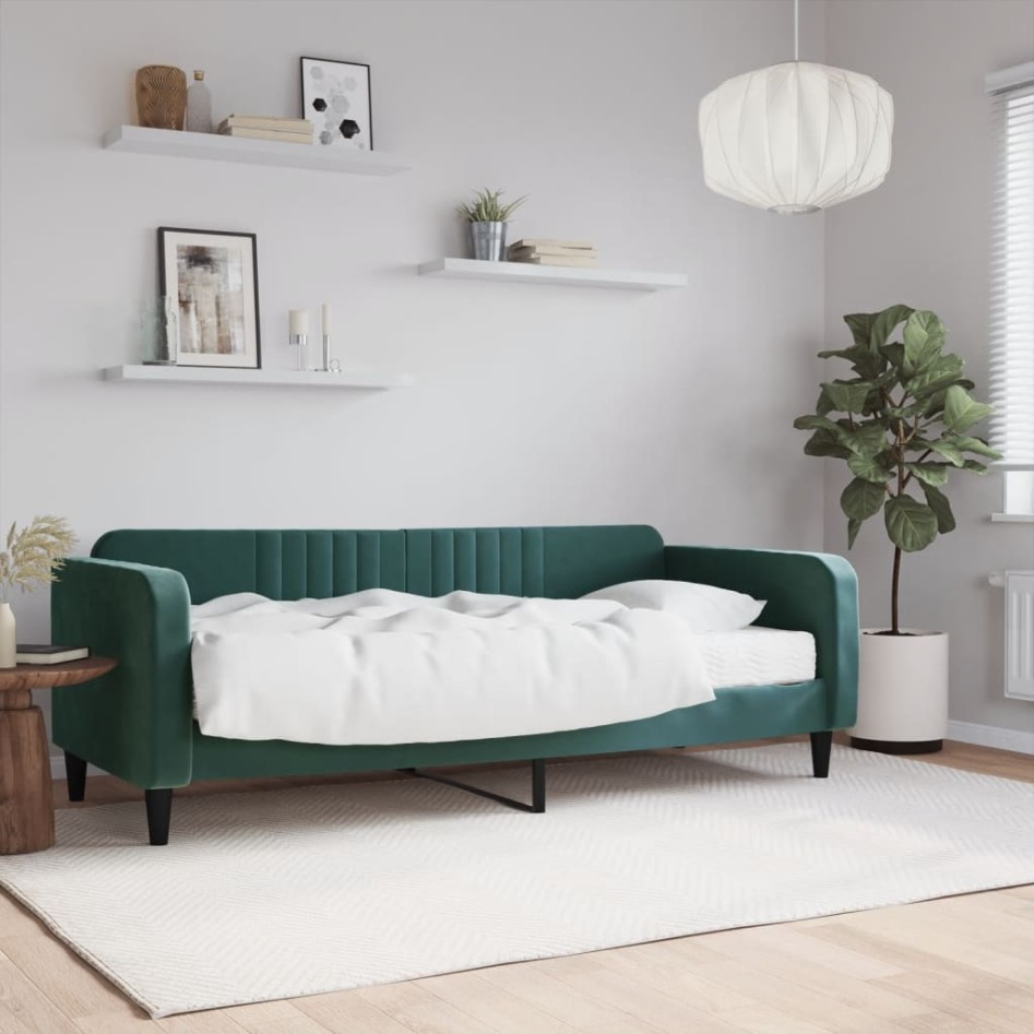 Sofá cama con colchón terciopelo verde oscuro 90x200