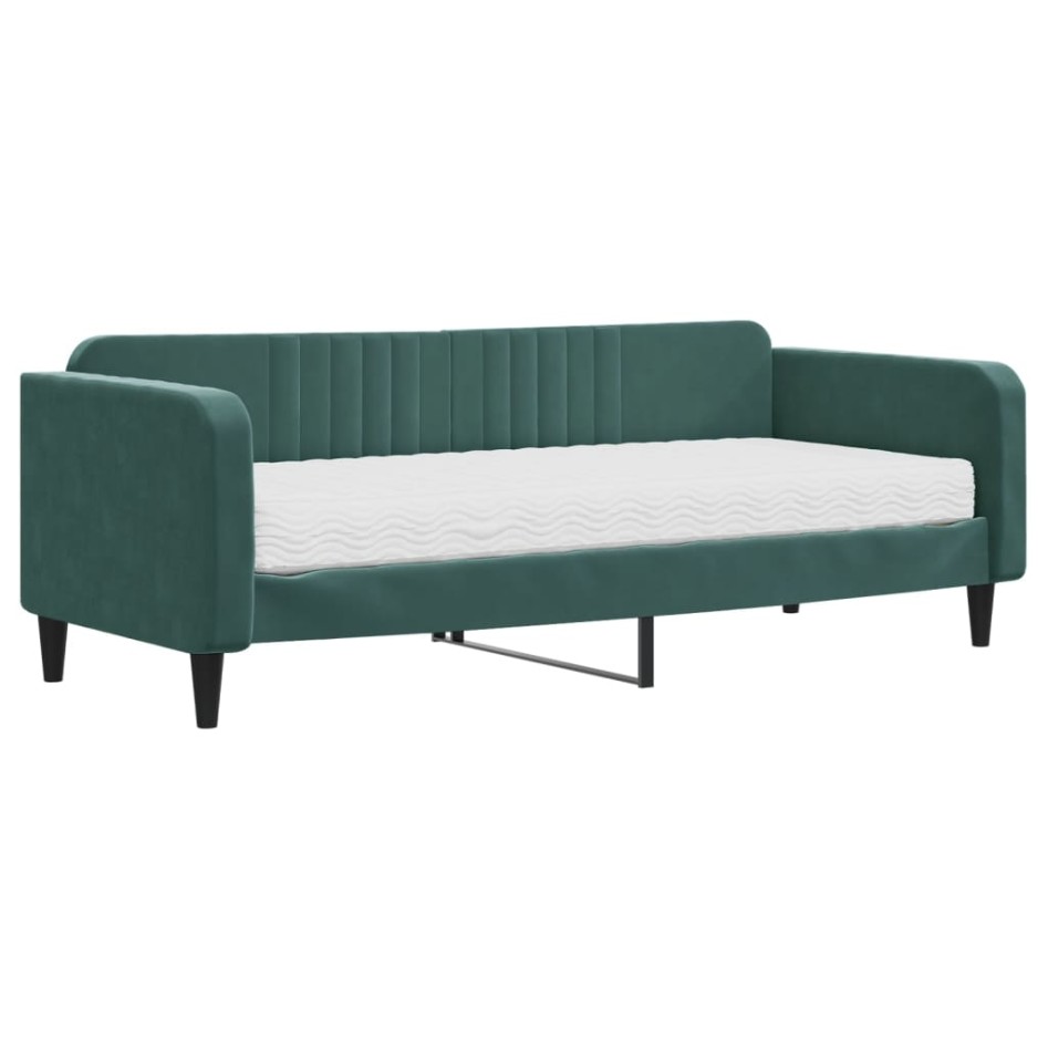 Sofá cama con colchón terciopelo verde oscuro 90x200
