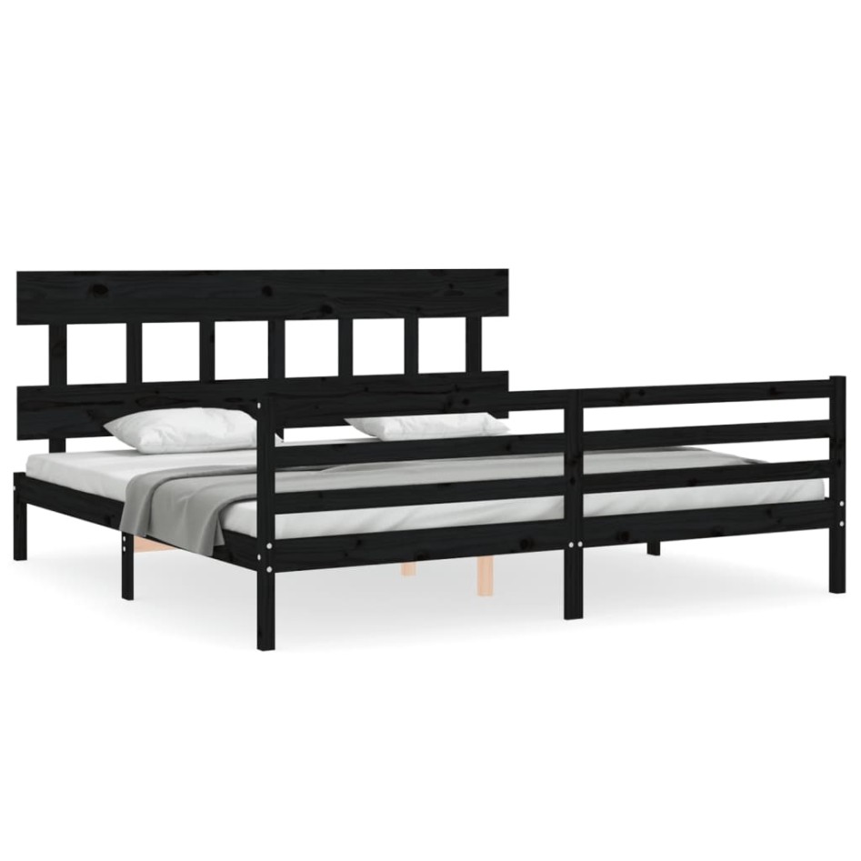 Estructura de cama con cabecero madera maciza negro 200x200