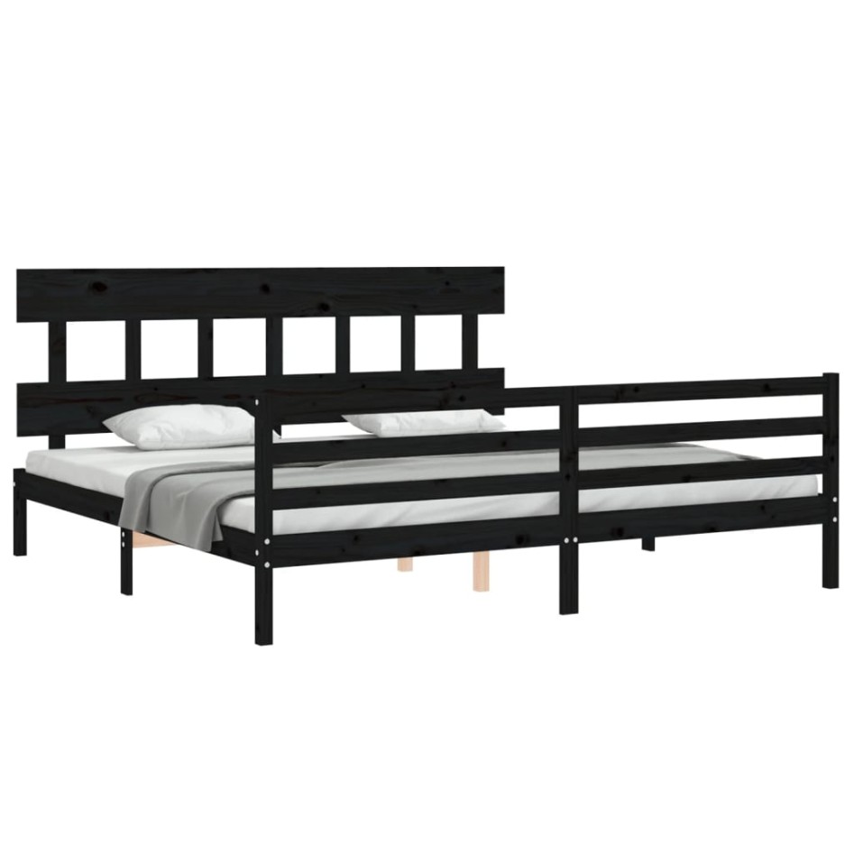 Estructura de cama con cabecero madera maciza negro 200x200