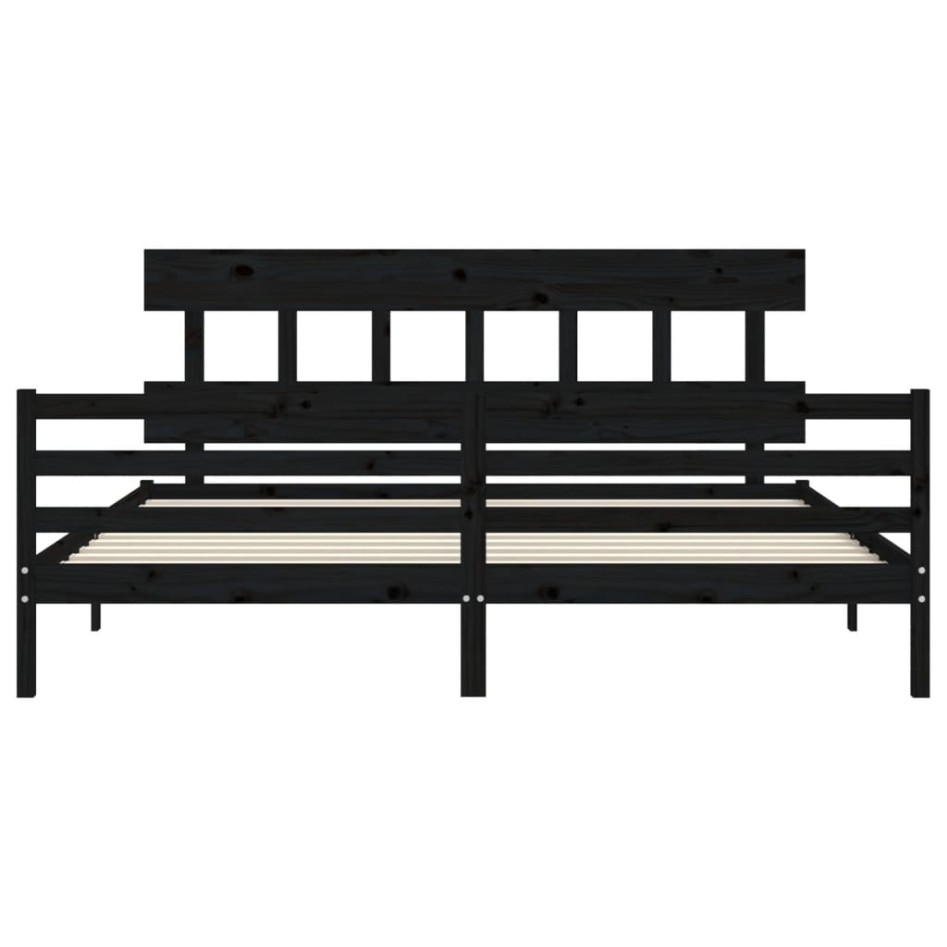 Estructura de cama con cabecero madera maciza negro 200x200