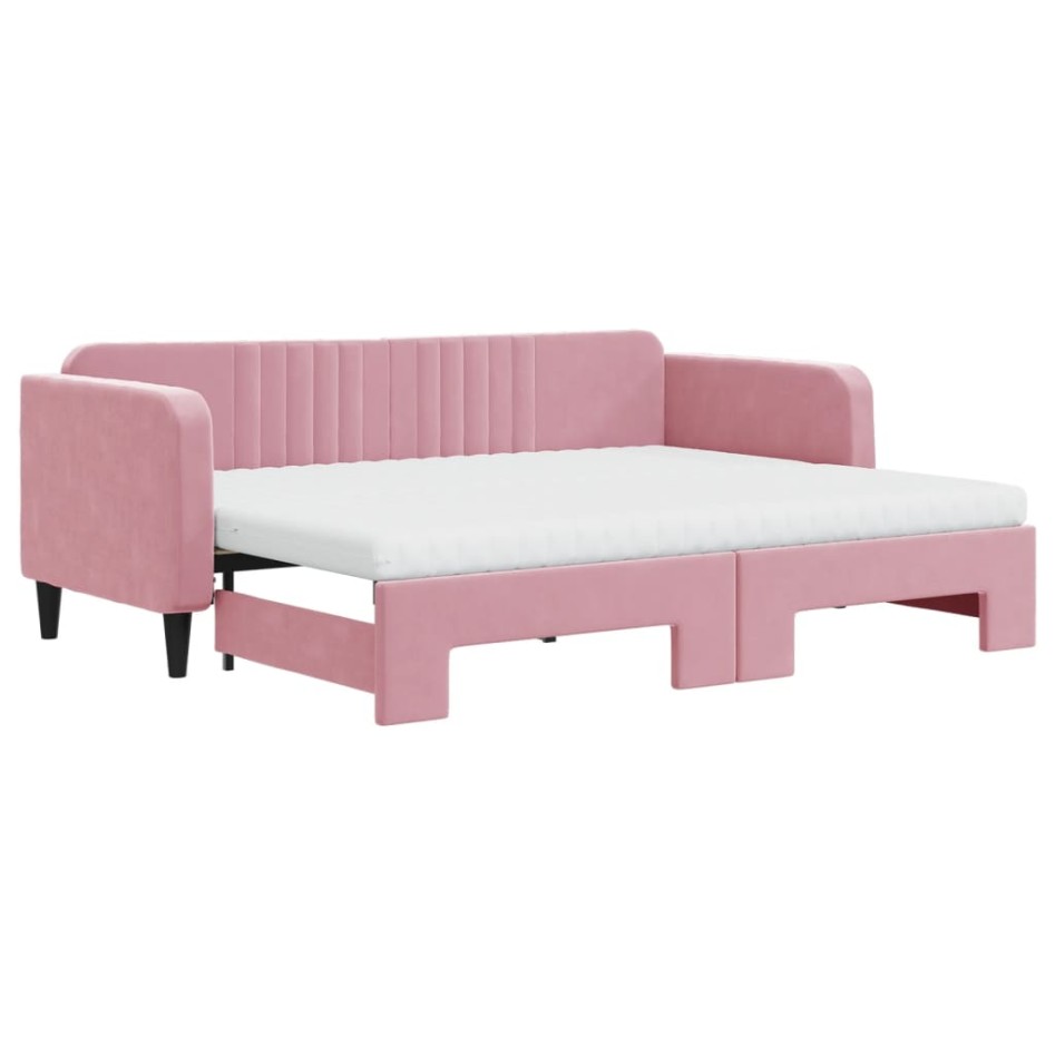 Sofá cama nido con colchón terciopelo rosa 80x200
