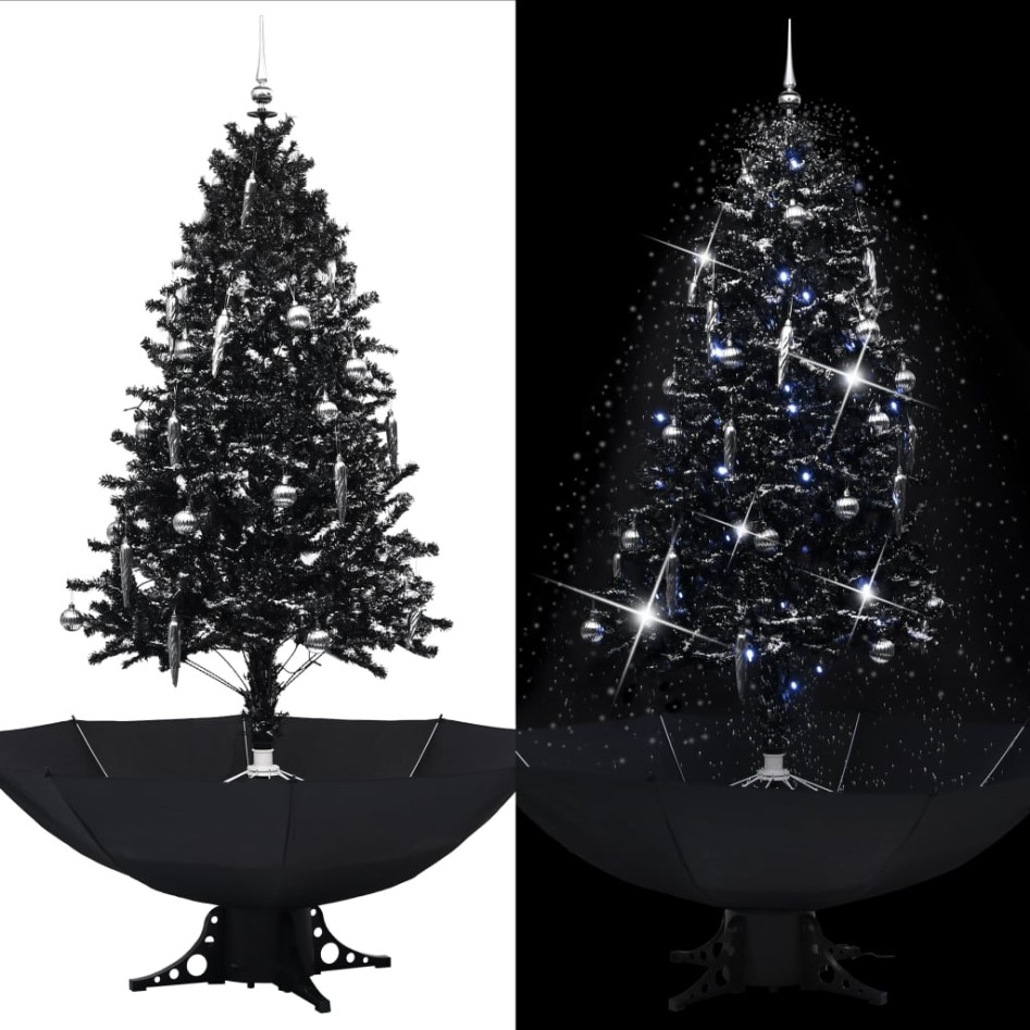 Árbol de Navidad con nieve y base de paraguas PVC negro 190