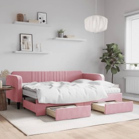 Sofá cama nido con cajones terciopelo rosa 80x200