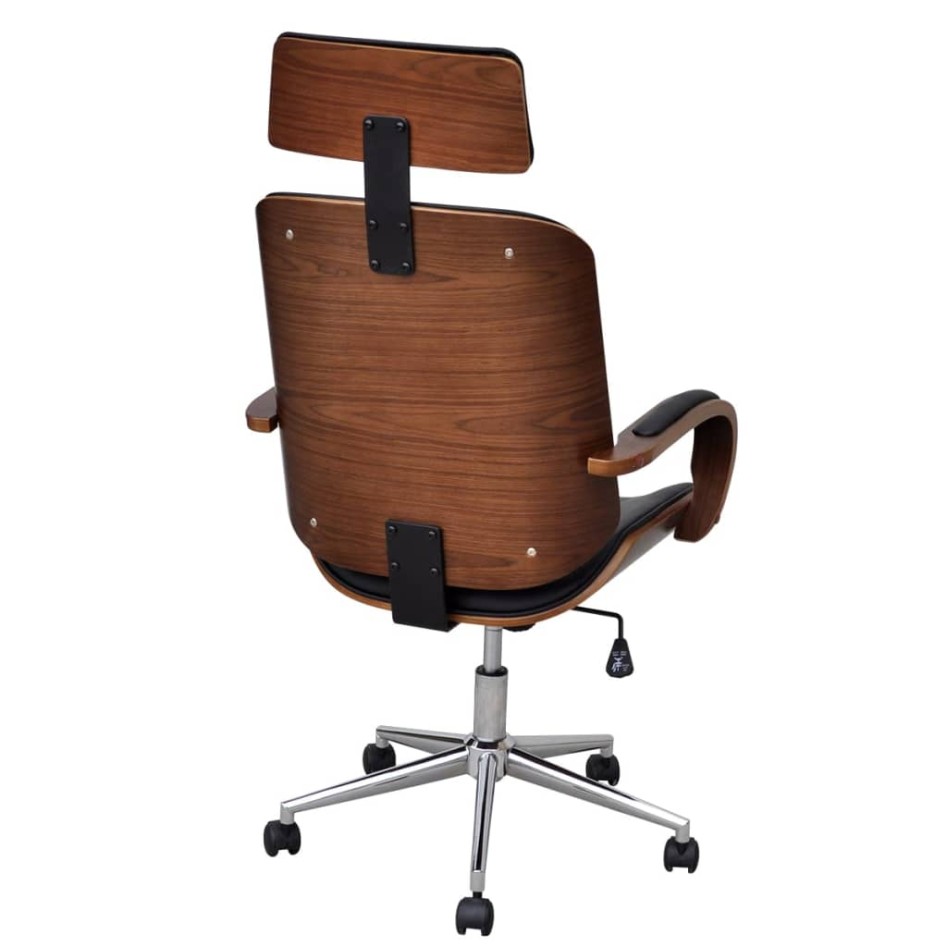Silla de oficina giratoria madera curvada y cuero