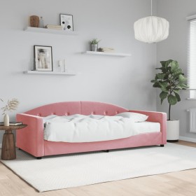 Sofá cama con colchón terciopelo rosa 90x200