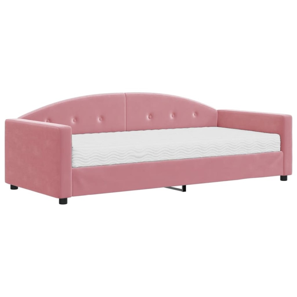 Sofá cama con colchón terciopelo rosa 90x200