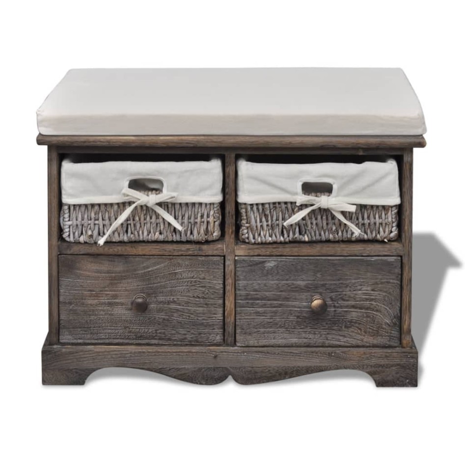 Banco de almacenaje de madera de Paulownia marrón 62x33x42