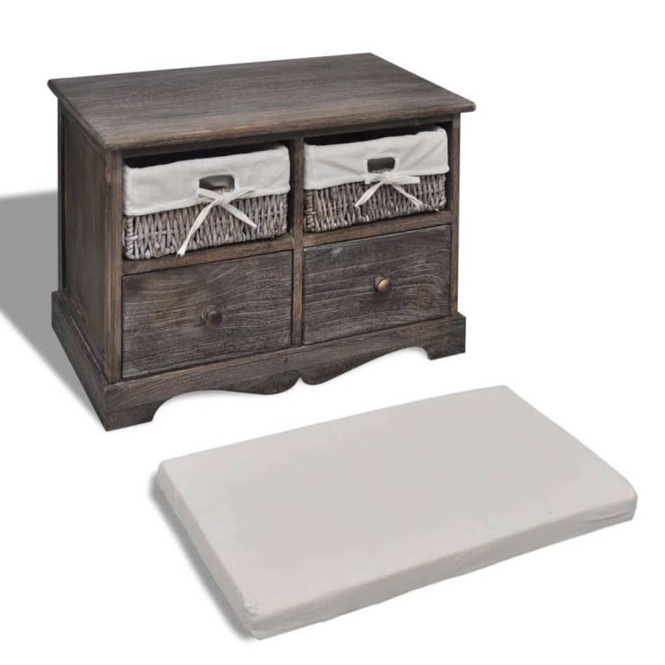 Banco de almacenaje de madera de Paulownia marrón 62x33x42