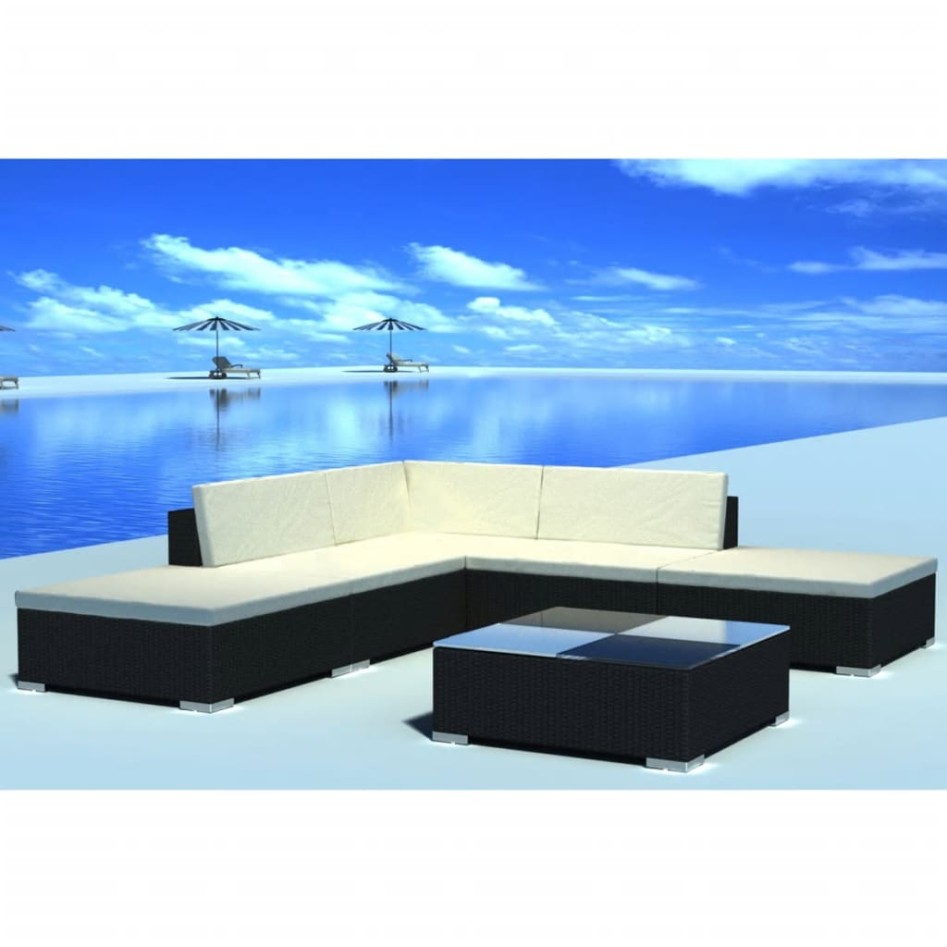 Set muebles de jardín y cojines 6 piezas ratán sintético